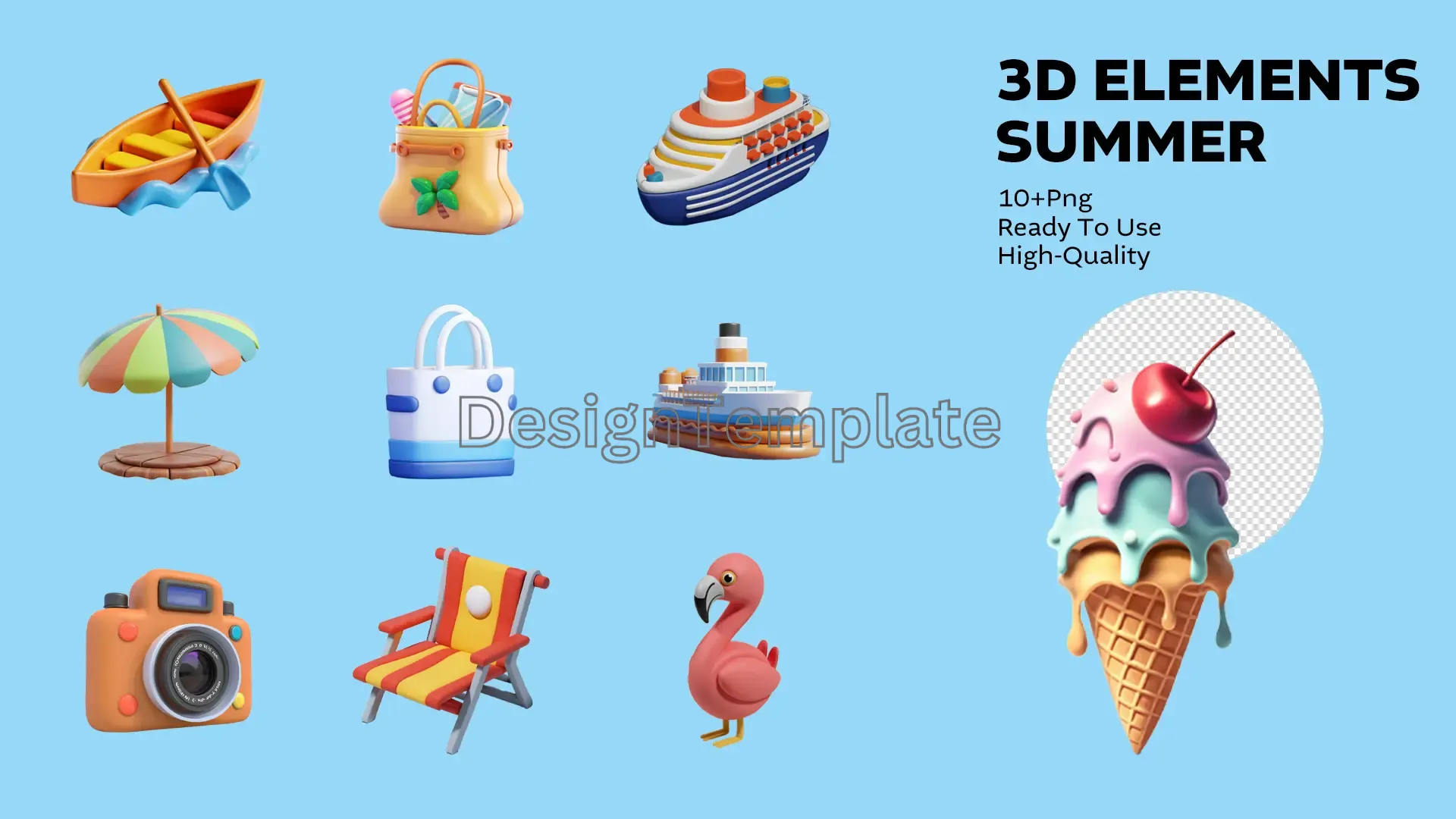 Summer Adventure Beach and Leisure 3D Elements